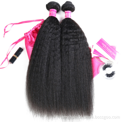 Wholesale 10A Mink Brazilian Kinky Straight Virgin Cuticle Aligned Human Hair Weave Bundle Yaki Human Hair Products Extensions